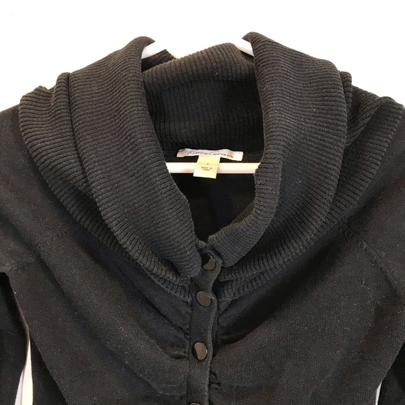 Kenneth Cole 100% Cotton Black Button Up Cardigan Sweater with Cowl Neck - Picture 3 of 11